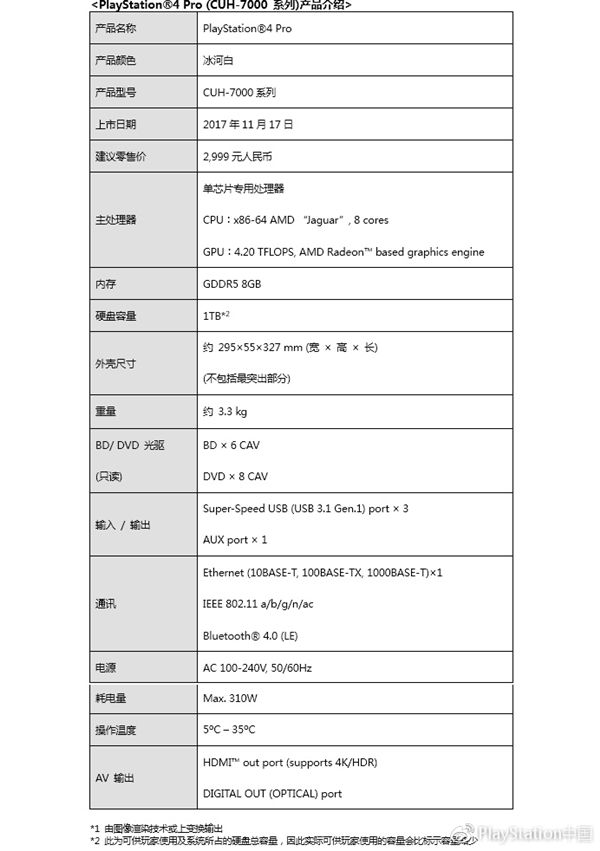 冰河白PS4 Pro国行发布：2999元